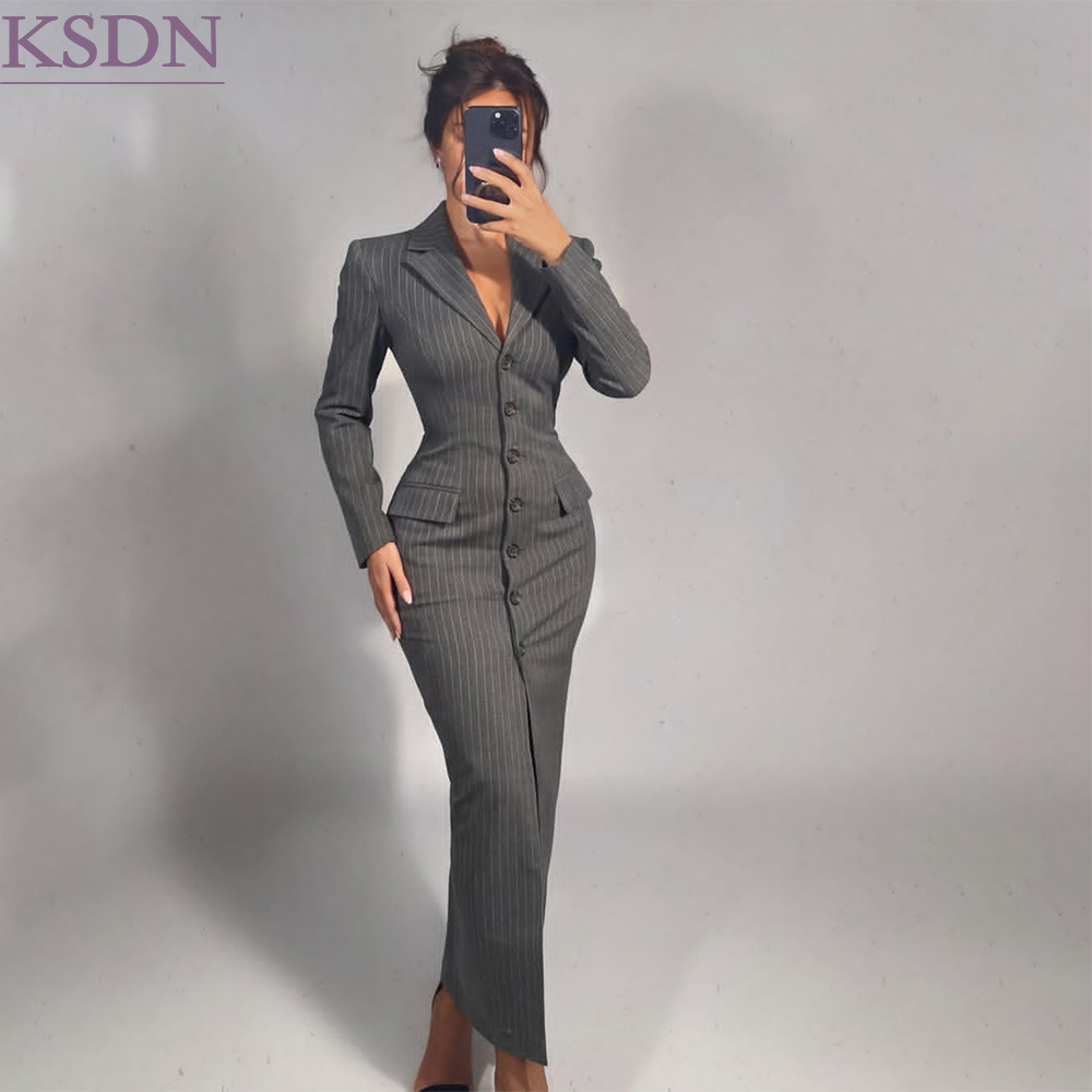 Formal Skirt - Grey Pinstripe Women Blazer Skirts Sheath
