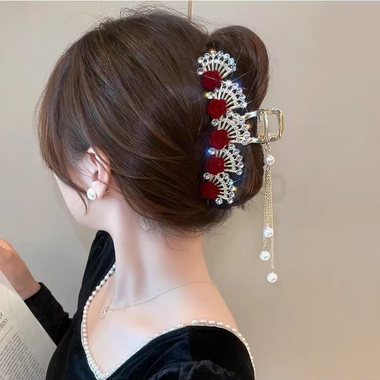 Women'S Red Formal Wear - Vintage Red Floral Rhinestone Hair Clip