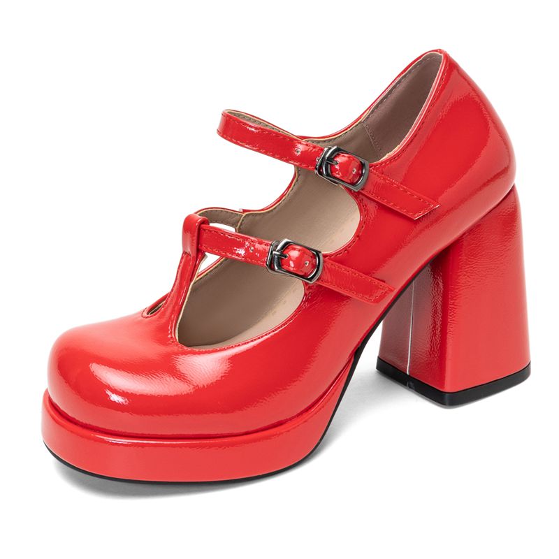 Retro Shiny Female Pump Round  - đánh giá và giá Pump Heel Block